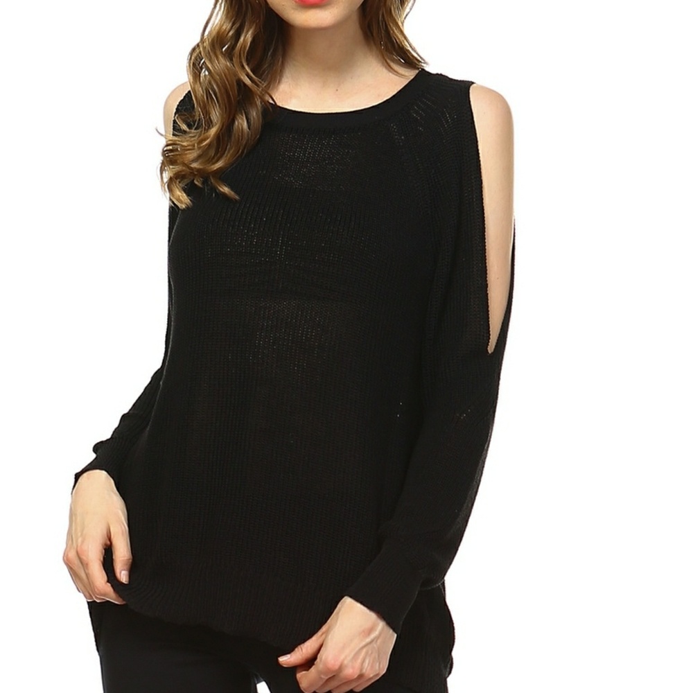 Black - Cold Shoulder Sweater
